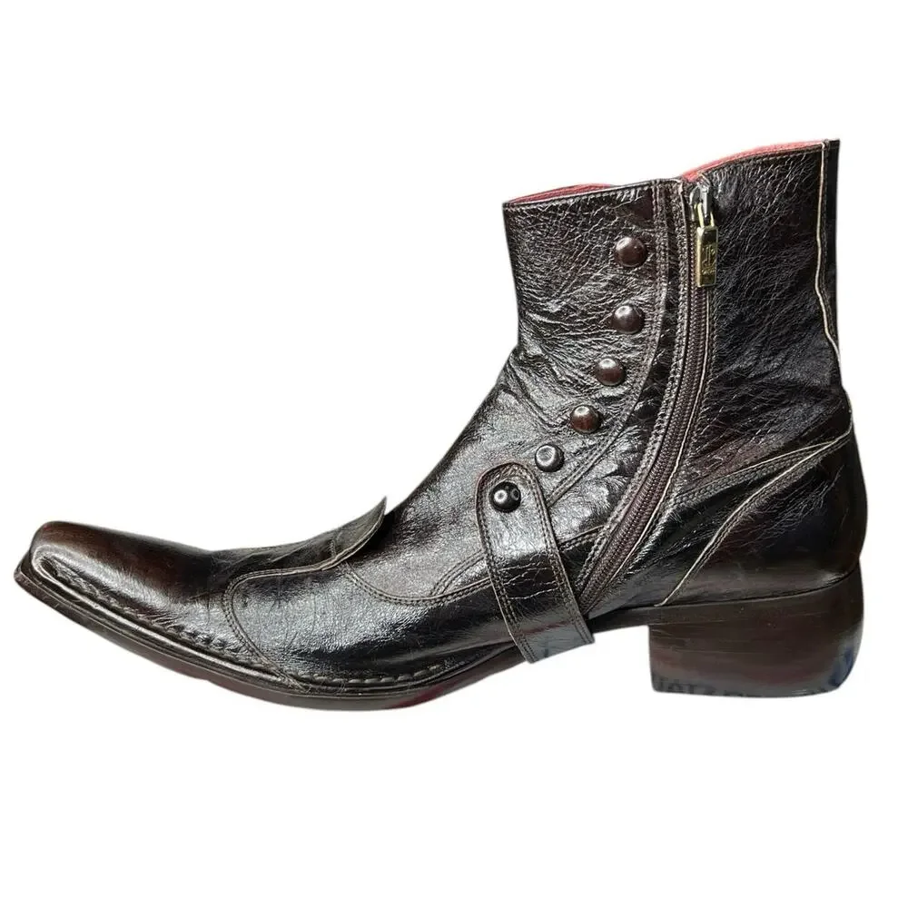 Jo Ghost Men’s Brown Leather Handmade Italian Boots Size 44 US 11